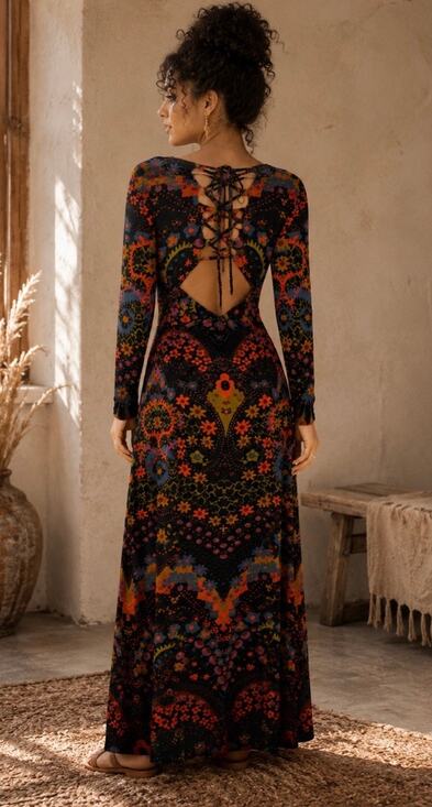 Free People Dresses & Skirts - FREE PEOPLE Far Out Black Combo Maxi Dress Size Medium Dark Floral Cut Out Boho